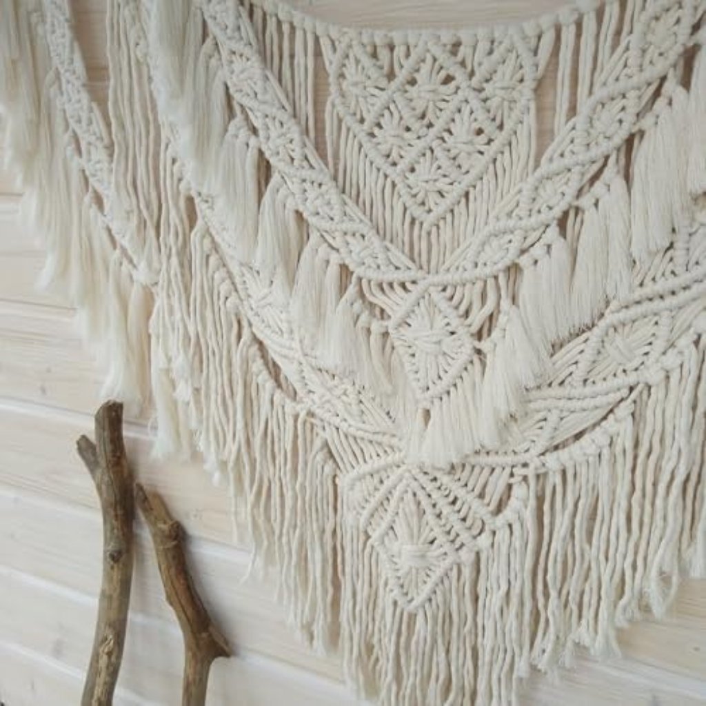 Astrohuge Boho Macramé Wall Tapestry on Wood Rod