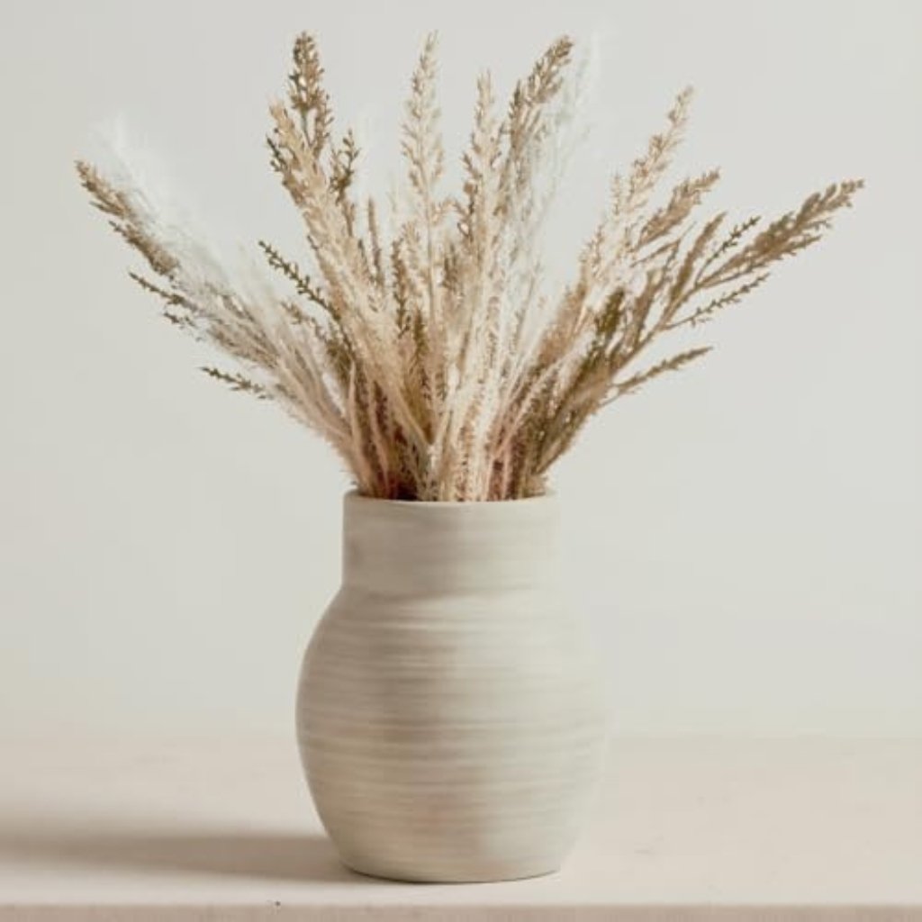 Astrohuge Faux Pampas Arrangement in Textured Cement Vase