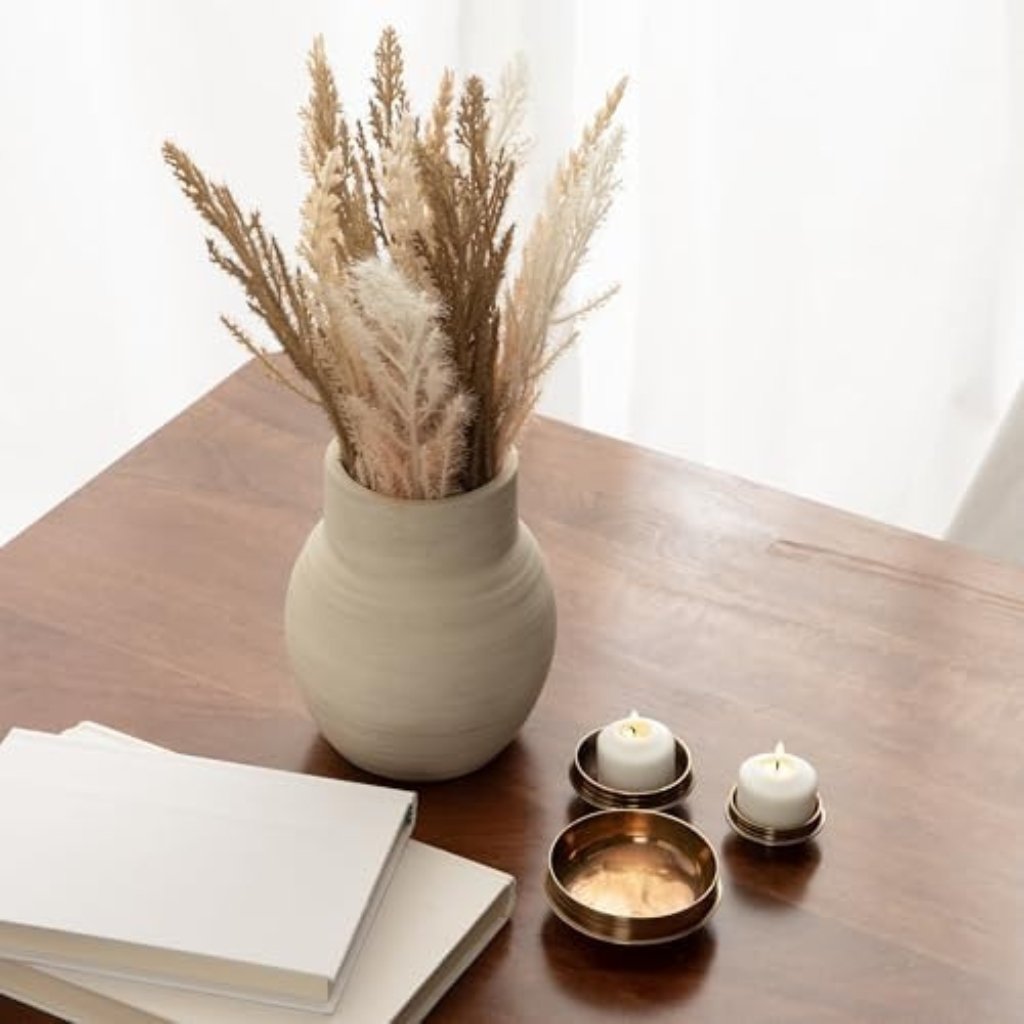 Astrohuge Faux Pampas Arrangement in Textured Cement Vase