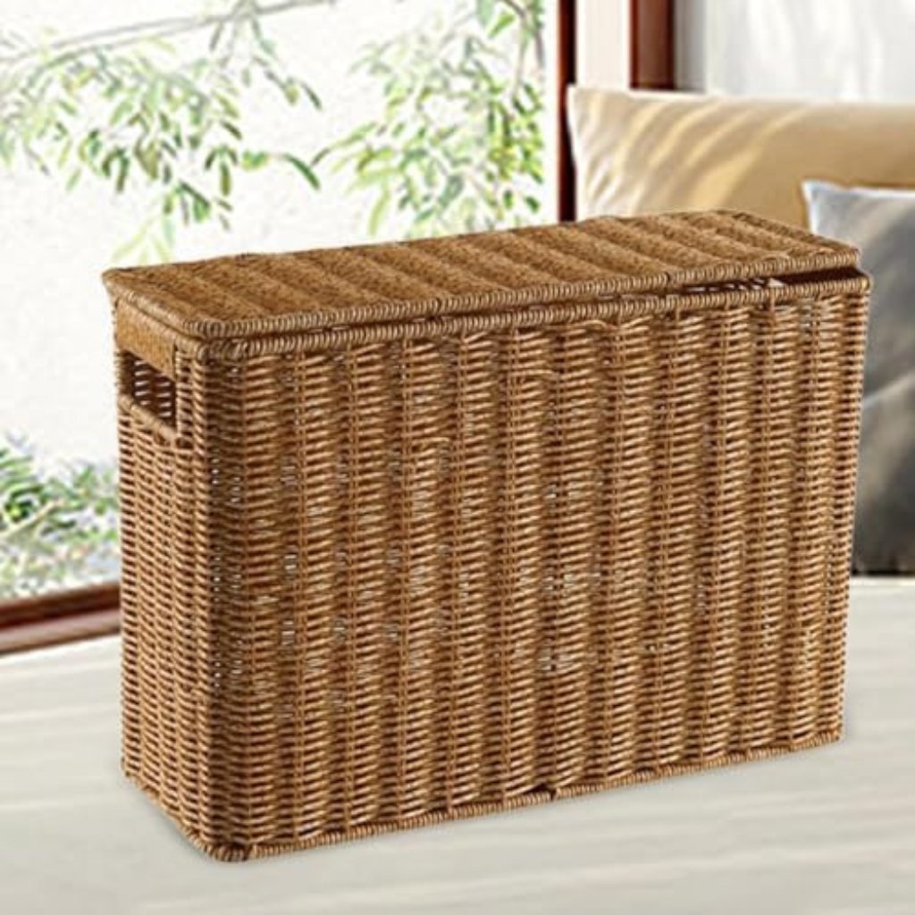 Astrohuge Slim Woven Storage Basket with Lid (Space-Saving)