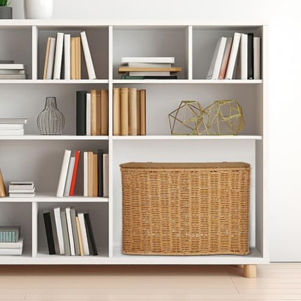 Astrohuge Slim Woven Storage Basket with Lid (Space-Saving)