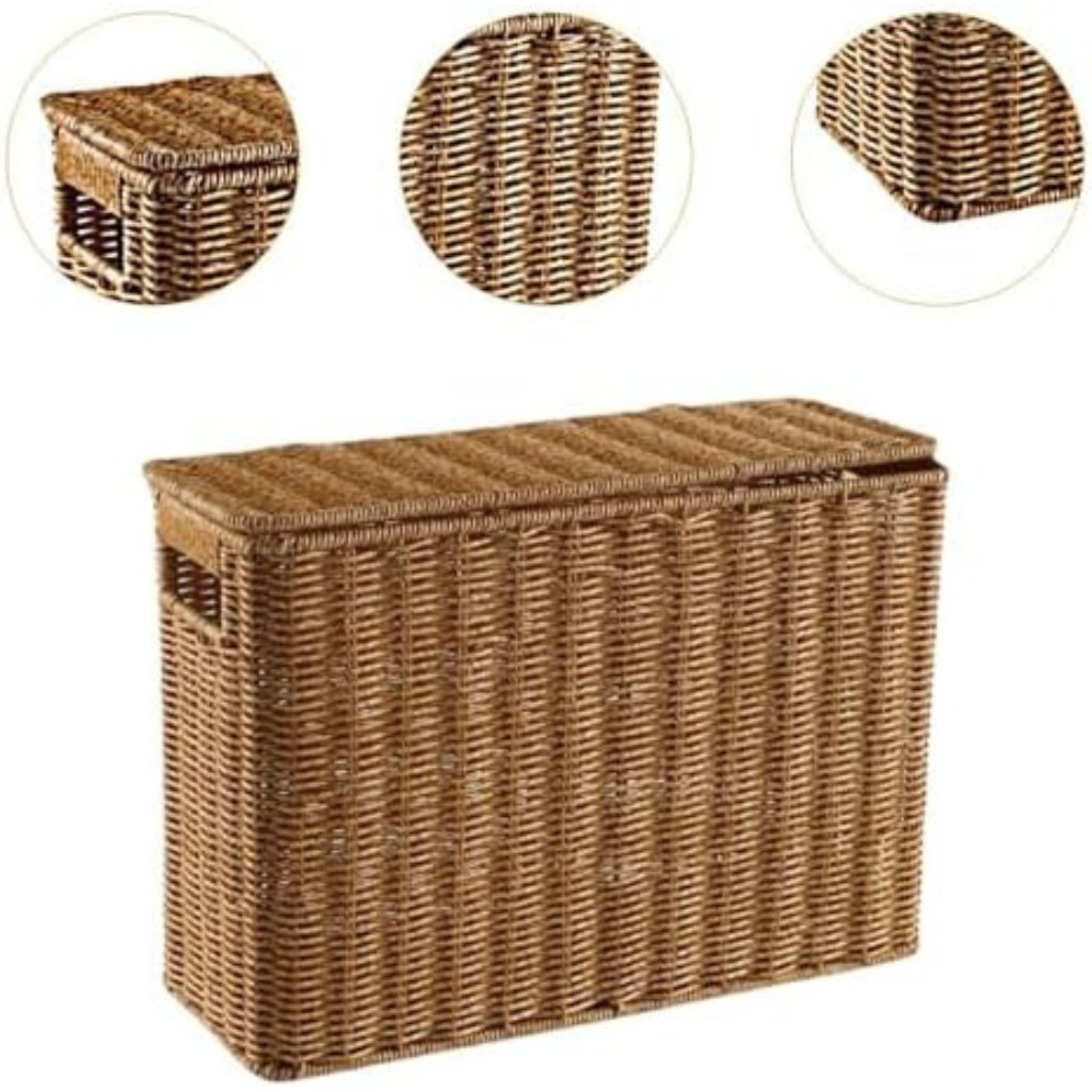 Astrohuge Slim Woven Storage Basket with Lid (Space-Saving)