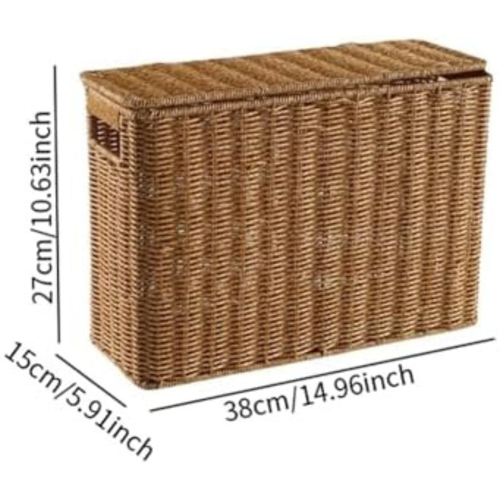 Astrohuge Slim Woven Storage Basket with Lid (Space-Saving)